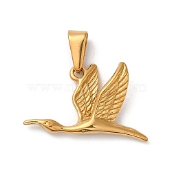 Vacuum Plating 304 Stainless Steel Pendants, Long-Lasting Plated, Bird Charm, Golden, 15x24.5x3.5mm, Hole: 6x3mm(STAS-M322-12G)