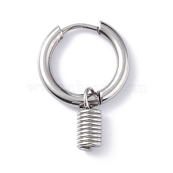 Non-Tarnish 304 Stainless Steel Hoop Earrings, Geometric Earring for Women Men, Column, 24mm, Pendant: 11x4.5mm, Pin: 1mm(STAS-B030-03C)