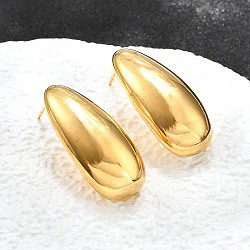 Ion Plating(IP) 304 Stainless Steel Teardrop Stud Earrings for Women, Real 18K Gold Plated, 25.5x11.5mm, Pin: 0.6mm(EJEW-K244-10G)