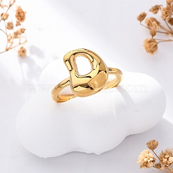 304 Stainless Steel Open Cuff Rings for Women, Letter, Real 18K Gold Plated, Letter D, 13~14x7~15mm(RJEW-M060-01G-04)