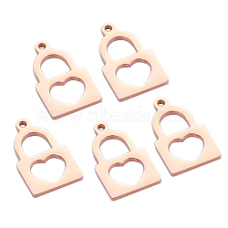 PVD Vacuum Plating 304 Stainless Steel Pendants, Laser Cut, Polishing, Lock, Rose Gold, 19.5x13mm(STAS-WH0016-05-RG02)