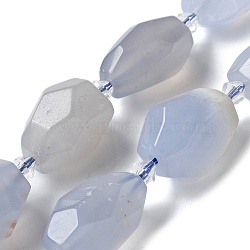 Natural Blue Chalcedony Beads Strands, Faceted, Nuggets, 16.5~27.5x9.5~21.5x9.5~21.5mm, Hole: 2mm, about 12~15pcs/strand, 15.16~15.75''(38.5~40cm)(G-H095-A05-01)