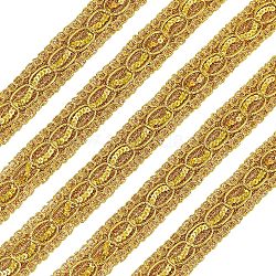 Metallic Yarn Ribbons, Jacquard Ribbon, Garment Accessories, with Paillette, Goldenrod, 1-1/8 inch(30mm), about 14.22 Yards(13m)/Card(OCOR-WH0065-10B)