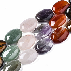 Natural Green Aventurine & Rose Quartz & Red Agate & Tiger Eye & Amethyst Beads Strands, Oval, 24~25x17~18x7~9mm, Hole: 1.2mm, about 16pcs/strand, 15.35 inch(39cm)(X-G-S364-095)