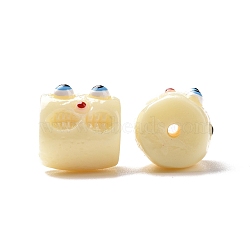 Halloween Opaque Resin Beads, Column with Monster Face, Cornsilk, 13x12.5x14mm, Hole: 2mm(RESI-E023-01A)