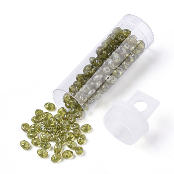 2-Hole Seed Beads, Czech Glass Beads, Transparent Baking Paint Style, Champagne Yellow, 5x3.5~3.8x2.5~2.8mm, Hole: 0.9mm, about 10g/bottle