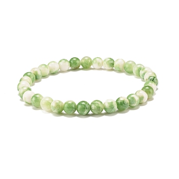 Natural White Jade Round Beaded Stretch Bracelet, Gemstone Jewelry for Women, Lime Green, Inner Diameter: 2-1/4 inch(5.6cm), Beads: 6.5mm