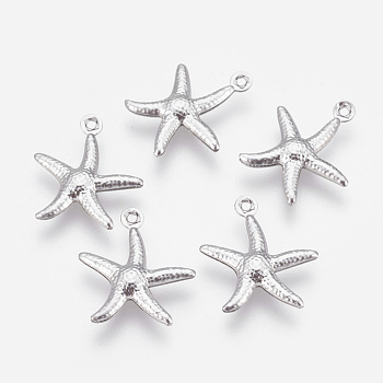 316 Surgical Stainless Steel Pendants, Starfish/Sea Stars, Stainless Steel Color, 18x15x2mm, Hole: 1mm