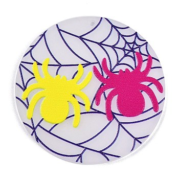 Acrylic Pendants, Round with Spider, Colorful, 44.5x2.2mm, Hole: 2mm