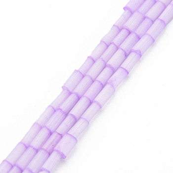 Glass Silk Stain Style Beads Strands, Tube, Plum, 3.5~5x2~2.5mm, Hole: 1mm, about 90~92pcs/strand, 15.43 inch~15.75 inch(39.2cm~40cm)