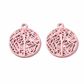 Spray Painted Alloy Pendants, Cadmium Free & Nickel Free & Lead Free, Branch, Pink, 22x18.5x2mm, Hole: 1.6mm