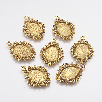 Alloy Pendant Cabochon Settings, Oval, Antique Golden, Tray: 14x10mm, 26x19x2mm, Hole: 1.5mm