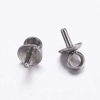 304 Stainless Steel Cup Pearl Peg Bails Pin Pendants, For Half Drilled Beads, Stainless Steel Color, 7x4mm, Hole: 2mm, Pin: 1mm