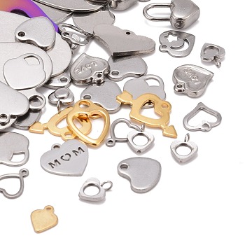 Stainless Steel Charms, Laser Cut, Stamping Blank Tag, Heart, Mixed Color, 8~42x7.5~40x0.7~3.5mm, Hole: 1~7mm