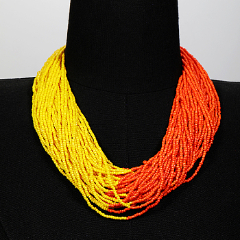 Plastic Beaded Multi-strand Necklaces, Bohemian Style Necklace, Orange, 20.87 inch(53cm)