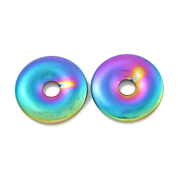 Electroplated Synthetic Non-Magnetic Hematite Pendants, Donut/Pi Disc Charms, Rainbow Plated, 25.5x4mm, Hole: 4.8mm