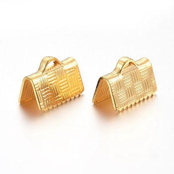 201 Stainless Steel Ribbon Crimp Ends, Rectangle, Golden, 7x10mm, Hole: 3x1mm