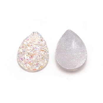 Druzy Resin Cabochons, Teardrop, White, 13.5x9.5x4mm