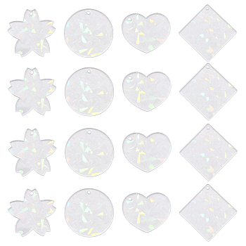 16Pcs 4 Style Transparent Acrylic Pendants, with Glitter, Laser Out, for Keychain, Colorful, 49.5x49x2mm, Hole: 3mm, 4pcs/style
