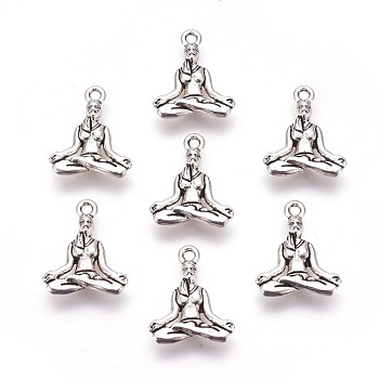 Tibetan Style Alloy Pendants, Cadmium Free & Nickel Free & Lead Free, Yoga, Antique Silver, 20x16x3.5mm, Hole: 2mm