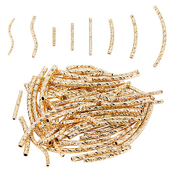 8Pcs 8 Style Rack Plating Brass Straight & Curved Tube Beads, Long-Lasting Plated, Golden, 10~34.5x1.5~2mm, Hole: 0.8~1.2mm, 10pcs/style
