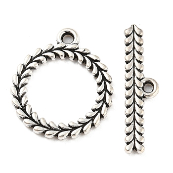 Tibetan Style Alloy Toggle Clasp, Cadmium Free & Lead Free, Ring, Antique Silver, Ring: 17x15x1.5mm, Hole: 1.4mm, Bar: 20x5x1mm, Hole: 1.2mm, about 990pcs/1000g