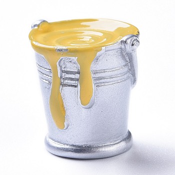 Resin Cabochons, Paint Bucket, Yellow, 24.5x25x21.5mm
