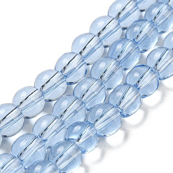 Glass Round Bead Strands, Sky Blue, 6mm, Hole: 1mm, about 50pcs/strand, 11 inch