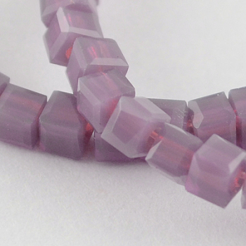 Glass Bead Strands, Imitation Jade, Faceted, Cube, Medium Purple, 3~4x3~4x3~4mm, Hole: 0.5mm, about 100pcs/strand, 13.5 inch