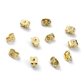 Brass Friction Ear Nuts, Ear Locking Earring Backs for Post Stud Earrings, with 3 Holes, Real 24K Gold Plated, 6x4.5x3.5mm, Hole: 1mm