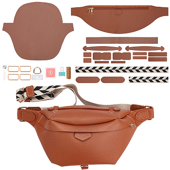 DIY PU Leather Breast Bag Making Kits, including PU Leather Fabric, Clasps, Tools, Camel