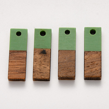 Resin & Walnut Wood Pendants, Rectangle, Green, 20x6.5x3mm, Hole: 1.8mm