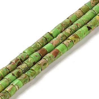 Synthetic Regalite/Imperial Jasper/Sea Sediment Jasper Beads Strands, Dyed, Column, Lime, 4x4mm, Hole: 0.9mm, about 100pcs/strand, 15.94 inch(40.5cm)