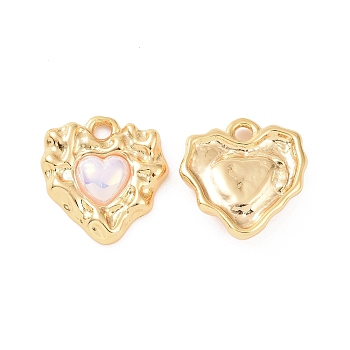 ABS Plastic Pendants, with Brass Findings, Heart Charm, Real 18K Gold Plated, 19x17.5x4mm, Hole: 2mm