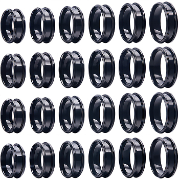 24Pcs 6 Size 201 Stainless Steel Grooved Finger Ring Settings, Ring Core Blank, for Inlay Ring Jewelry Making, Electrophoresis Black, US Size 6 1/2~13(16.9~22.2mm), 4Pcs/size