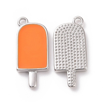 Ion Plating(IP) Brass Enamel Pendants, Ice-Lolly, Real Platinum Plated, Orange, 20x9x2mm, Hole: 1.5mm