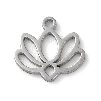 304 Stainless Steel Pendants, Laser Cut, Lotus Flower, Stainless Steel Color, 11x11x1mm, Hole: 1.2mm