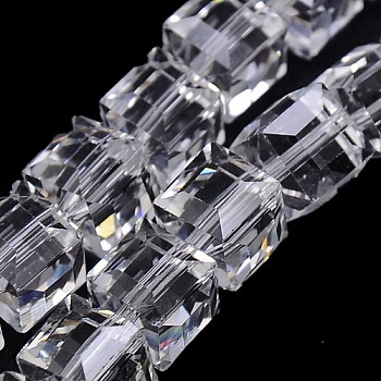 Faceted Cube Shaped Crystal Glass Beads Strands, Clear, 10x10x10mm, Hole: 1mm, about 79pcs/strand, 30.7 inch