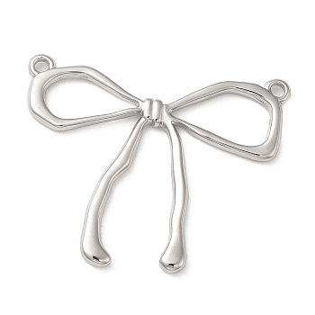 304 Stainless Steel Pendants, Bowknot Charms, Stainless Steel Color, 32x40x2.5mm, Hole: 1.8mm