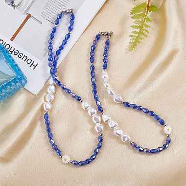 3Pcs Natural Shell & Plastic Pearl Flower & Glass Beaded Necklaces and Stretch Bracelet Set(SJEW-SW00010-03)-4