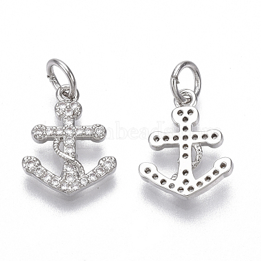 Real Platinum Plated Clear Anchor & Helm Brass+Cubic Zirconia Charms