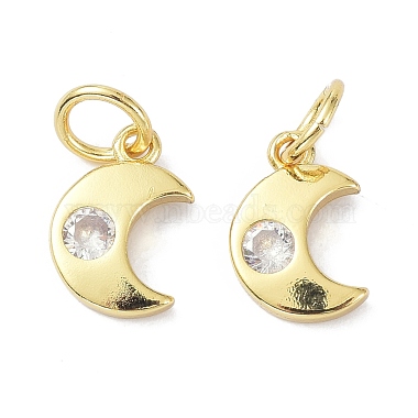 Real 18K Gold Plated Clear Moon Brass+Cubic Zirconia Charms