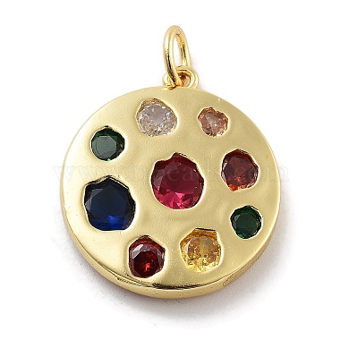 Golden Gold Flat Round Brass+Cubic Zirconia Pendants