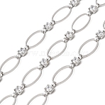 Handmade Brass Pave Clear Cubic Zirconia Oval Link Chains, Unwelded, with Spool, Platinum, 10x6x0.8mm & 7.5x3.2x2mm, about 16.40 Feet(5m)/Roll(CHC-G027-02P)