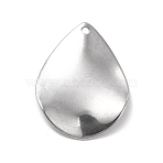 Non-Tarnish 201 Stainless Steel Pendants, Teardrop Charm, Stainless Steel Color, 22.5x17.5x1.5mm, Hole: 1.2mm(STAS-G296-06P)