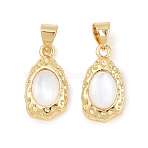 Natural White Shell Pendants, Textured Teardrop Charms with Brass Settings, Long-Lasting Plated, Rack Plating, Lead Free & Cadmium Free, Seashell Color, Real 18K Gold Plated, 17x9x5mm, Hole: 5x3.5mm(KK-C170-08A-G)