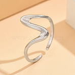 Wave 304 Stainless Steel Cuff Rings, Stainless Steel Color, Inner Diameter: Adjustable(FS-WG0CC98-01)