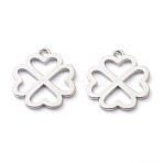 Brass Pendants, Long-Lasting Plated, Clover, Platinum, 17x15x1mm, Hole: 1.5mm(KK-J278-17P)