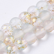 Frosted Spray Painted Glass Beads Strands, with Golden Foil, Round, Alice Blue, 6~7mm, Hole: 1.2~1.5mm, about 65~67pcs/Strand, 14.76 inch~15.12 inch(37.5~38.4cm)(GLAA-N035-03B-C07)