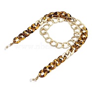 Eyeglasses Chains, Neck Strap for Eyeglasses, with Acrylic & Aluminum & CCB Plastic Curb Chains, 304 Stainless Steel Lobster Claw Clasps and Rubber Loop Ends, Light Gold, Light Khaki, 28.15 inch(71.5cm)(X-AJEW-EH00222)